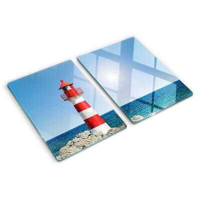 Tagliere in vetro con stampa 'Faro sull'oceano'