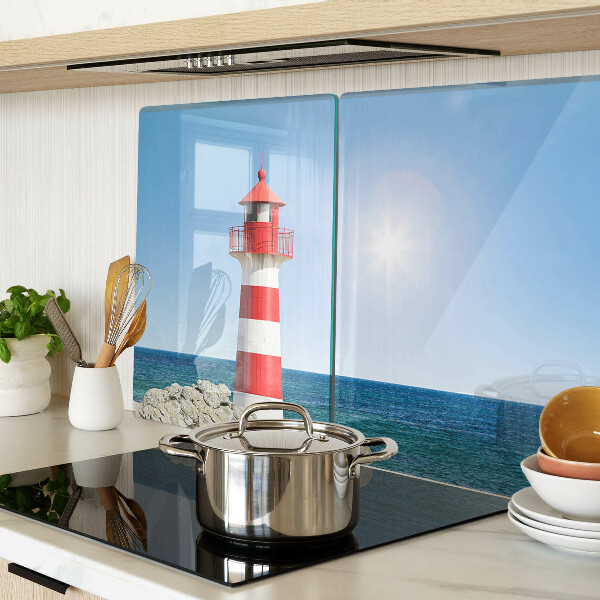 Tagliere in vetro con stampa 'Faro sull'oceano'
