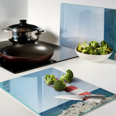 Tagliere in vetro con stampa 'Faro sull'oceano'