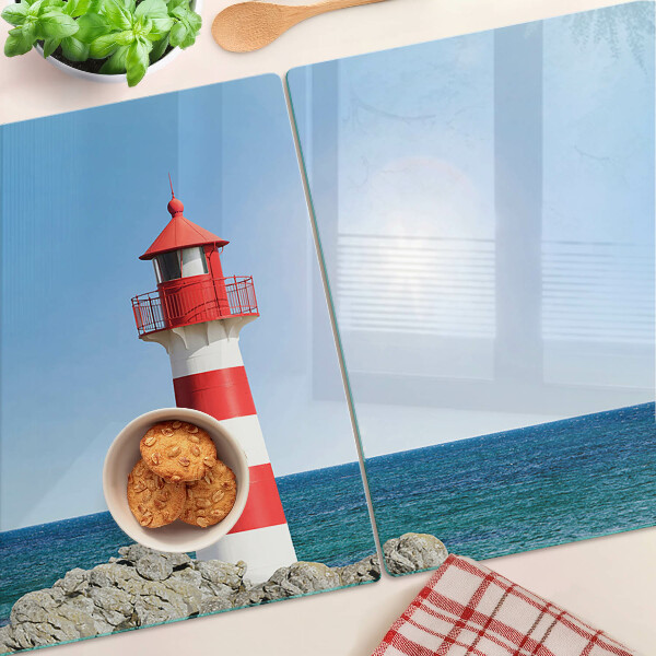 Tagliere in vetro con stampa 'Faro sull'oceano'