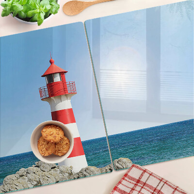 Tagliere in vetro con stampa 'Faro sull'oceano'
