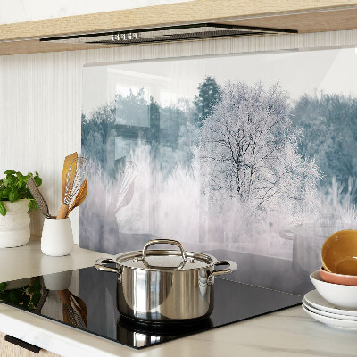 Tagliere in vetro temperato con motivo paesaggio invernale con alberi