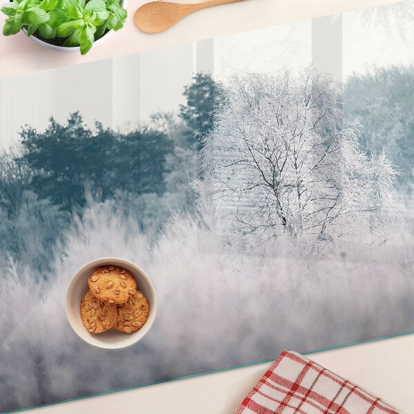 Tagliere in vetro temperato con motivo paesaggio invernale con alberi
