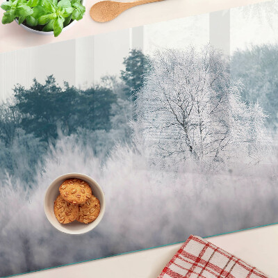 Tagliere in vetro temperato con motivo paesaggio invernale con alberi