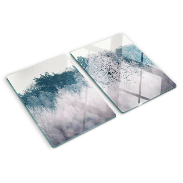 Tagliere in vetro temperato con motivo paesaggio invernale con alberi