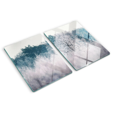 Tagliere in vetro temperato con motivo paesaggio invernale con alberi