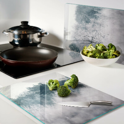 Tagliere in vetro temperato con motivo paesaggio invernale con alberi