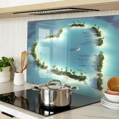 Tagliere in vetro con stampa raffigurante un'isola paradisiaca con palme