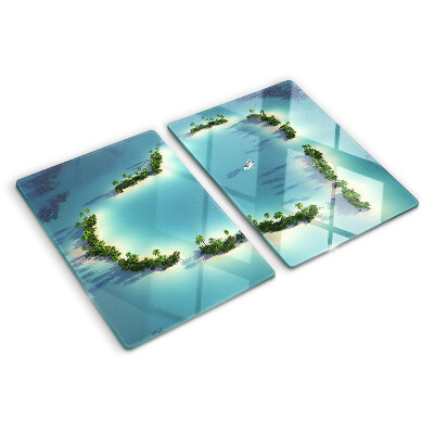 Tagliere in vetro con stampa raffigurante un'isola paradisiaca con palme