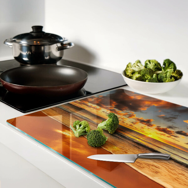Tagliere in vetro temperato con stampa 'Tramonto sul mare'
