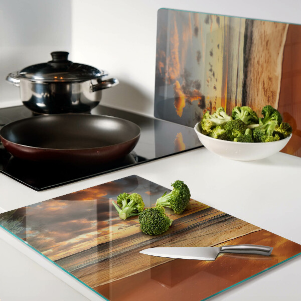Tagliere in vetro temperato con stampa 'Tramonto sul mare'
