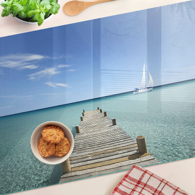 Tagliere in vetro temperato con stampa del pontile sul mare turchese