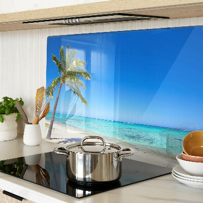 Tagliere in vetro temperato con stampa della spiaggia con palma