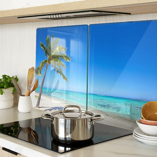 Tagliere in vetro temperato con stampa della spiaggia con palma