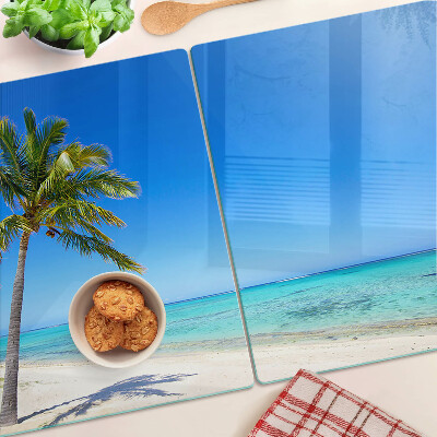 Tagliere in vetro temperato con stampa della spiaggia con palma