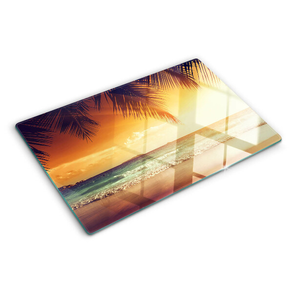 Tagliere in vetro con stampa 'Tramonto sulla spiaggia'