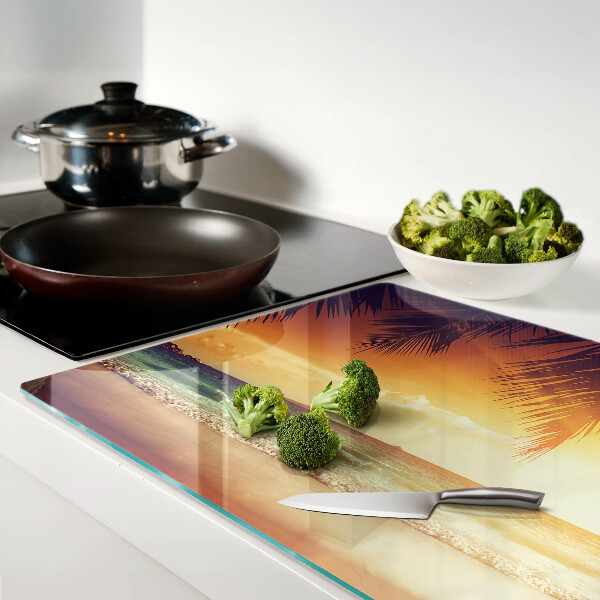 Tagliere in vetro con stampa 'Tramonto sulla spiaggia'