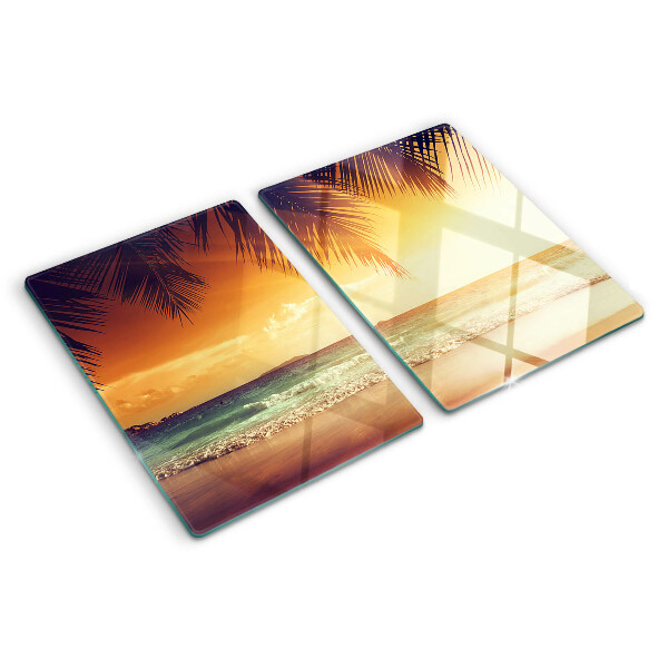 Tagliere in vetro con stampa 'Tramonto sulla spiaggia'
