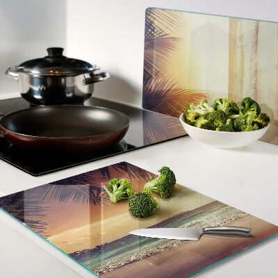 Tagliere in vetro con stampa 'Tramonto sulla spiaggia'