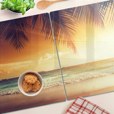 Tagliere in vetro con stampa 'Tramonto sulla spiaggia'