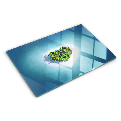 Tagliere in vetro temperato con motivo isola e palme