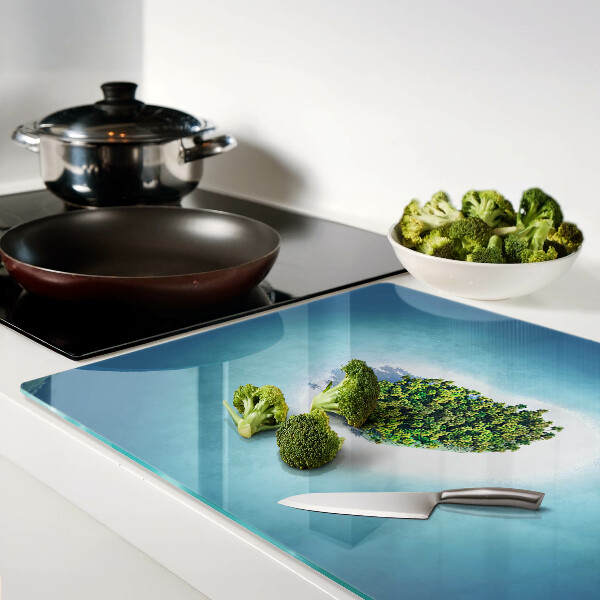 Tagliere in vetro temperato con motivo isola e palme