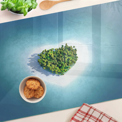 Tagliere in vetro temperato con motivo isola e palme