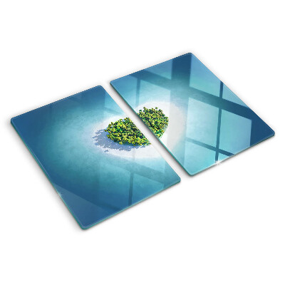 Tagliere in vetro temperato con motivo isola e palme