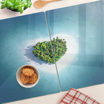 Tagliere in vetro temperato con motivo isola e palme