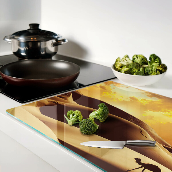 Tagliere in vetro temperato con stampa di un paesaggio desertico al tramonto