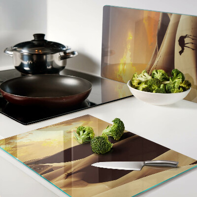 Tagliere in vetro temperato con stampa di un paesaggio desertico al tramonto