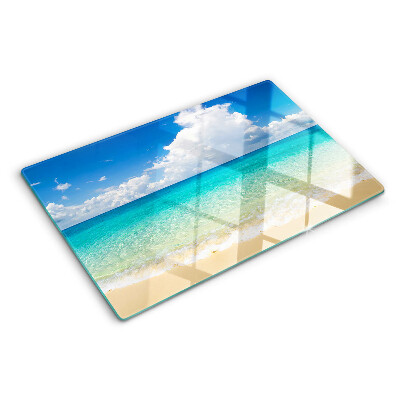 Tagliere in vetro Spiaggia con acqua turchese e nuvole