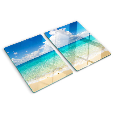 Tagliere in vetro Spiaggia con acqua turchese e nuvole