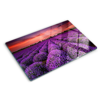 Tagliere in vetro temperato con stampa raffigurante un campo di lavanda al tramonto