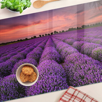 Tagliere in vetro temperato con stampa raffigurante un campo di lavanda al tramonto