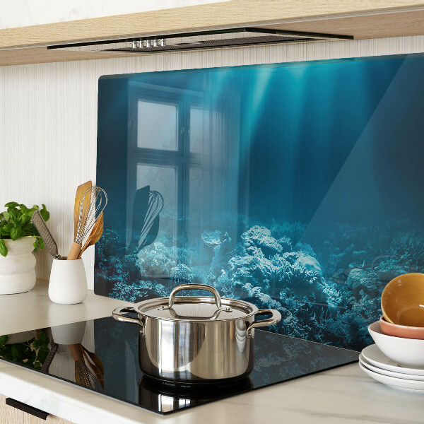 Tagliere in vetro temperato con motivo paesaggio sottomarino e barriera corallina