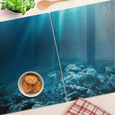 Tagliere in vetro temperato con motivo paesaggio sottomarino e barriera corallina