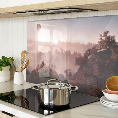 Tagliere in vetro temperato con decorazione a mongolfiera su paesaggio