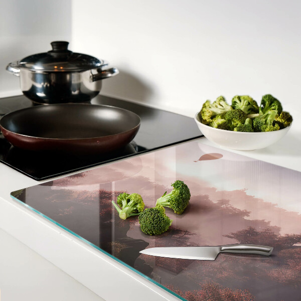 Tagliere in vetro temperato con decorazione a mongolfiera su paesaggio