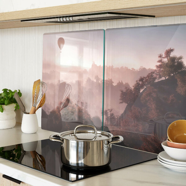 Tagliere in vetro temperato con decorazione a mongolfiera su paesaggio