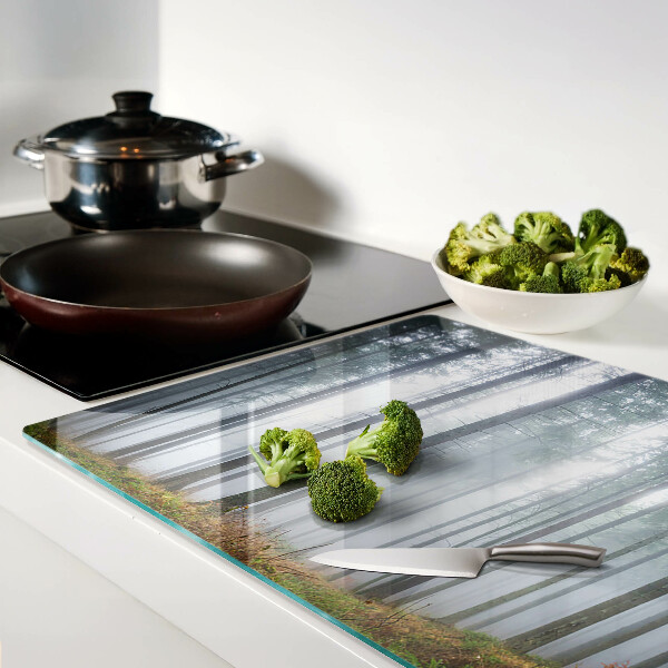 Tagliere in vetro con motivo Foresta nebbiosa