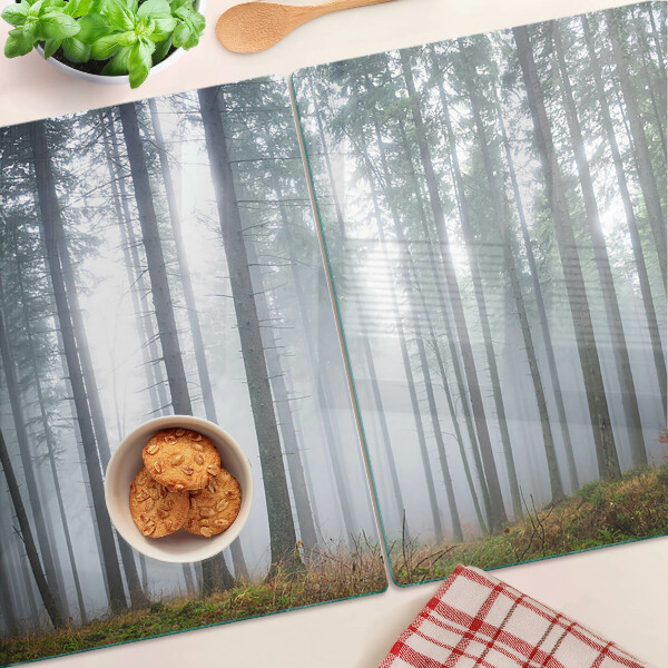 Tagliere in vetro con motivo Foresta nebbiosa