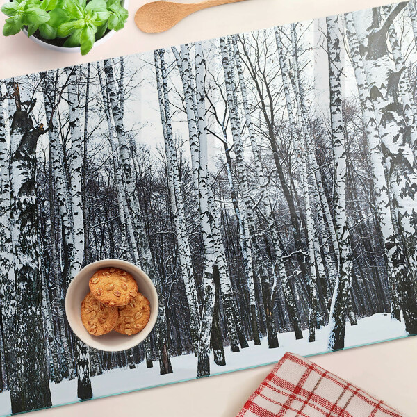Tagliere in vetro Foresta invernale con betulle
