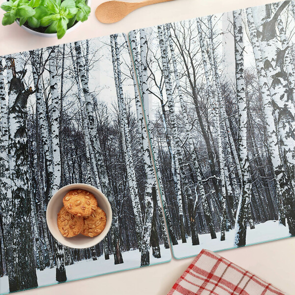 Tagliere in vetro Foresta invernale con betulle