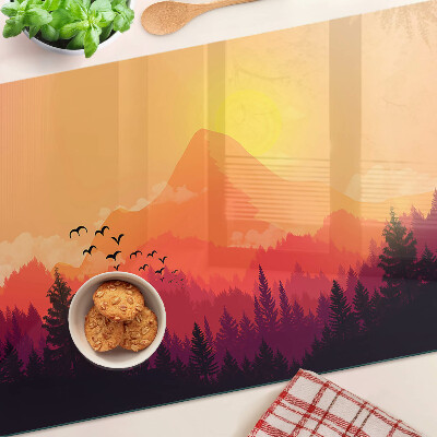 Tagliere in vetro temperato con stampa di un paesaggio montano al tramonto