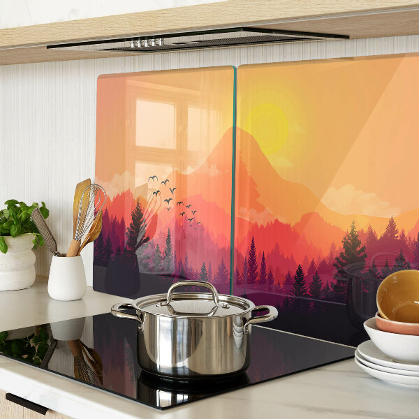Tagliere in vetro temperato con stampa di un paesaggio montano al tramonto