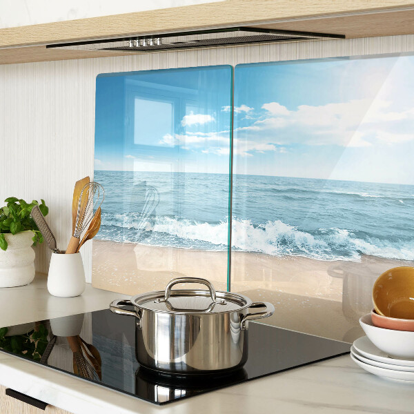 Tagliere in vetro temperato con motivo spiaggia e mare