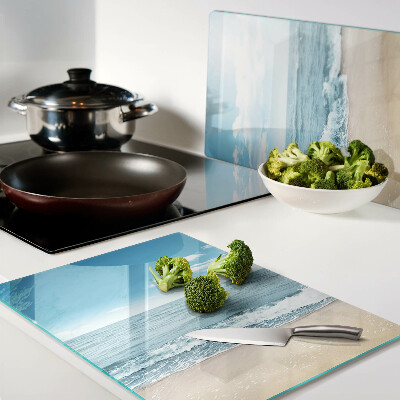 Tagliere in vetro temperato con motivo spiaggia e mare