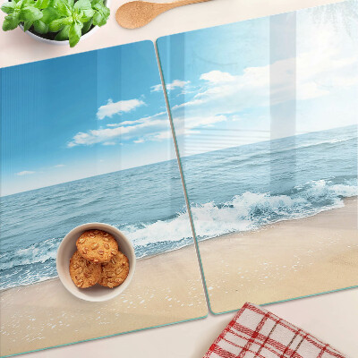 Tagliere in vetro temperato con motivo spiaggia e mare