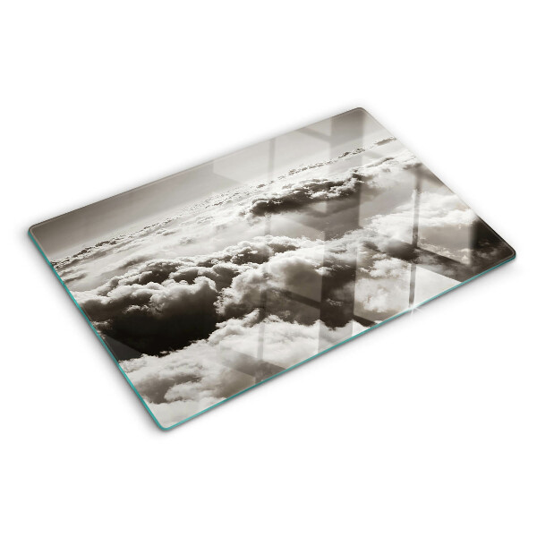 Tagliere in vetro temperato con decorazione a nuvole nei toni del grigio